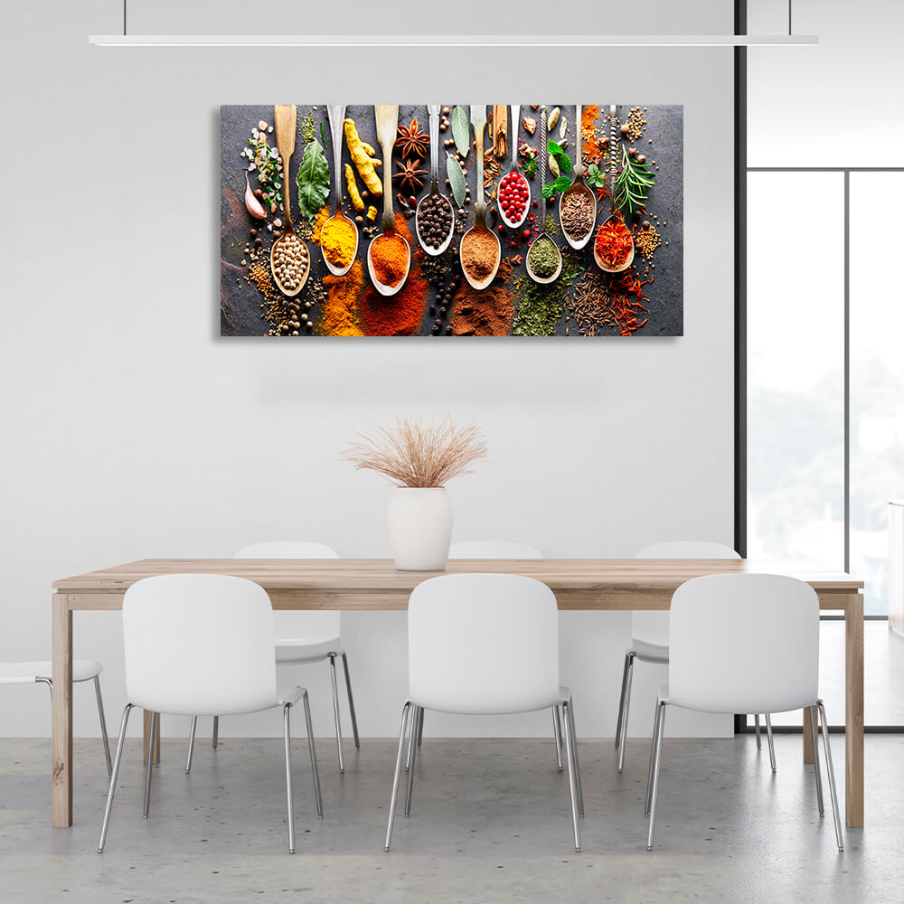 For the kitchen Spoonfuls of spices and condiments Canvas Wall Art Print For Kitchen