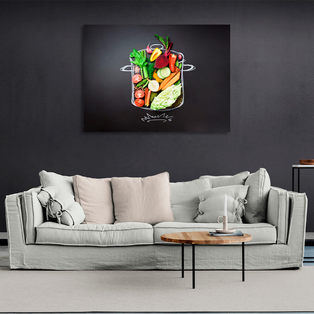 For the kitchen A collage of a pot on fire Canvas Wall Art Print For Kitchen