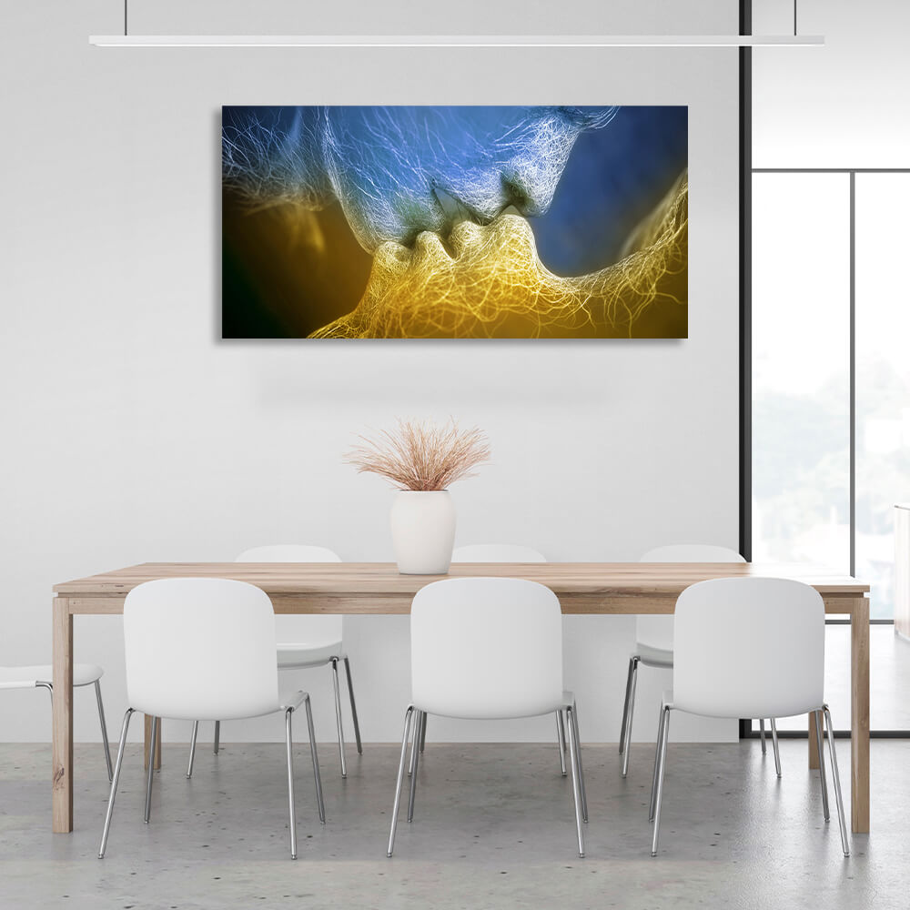 For the bedroom Kiss Yellow and Blue Canvas Wall Art Print  For Bedroom