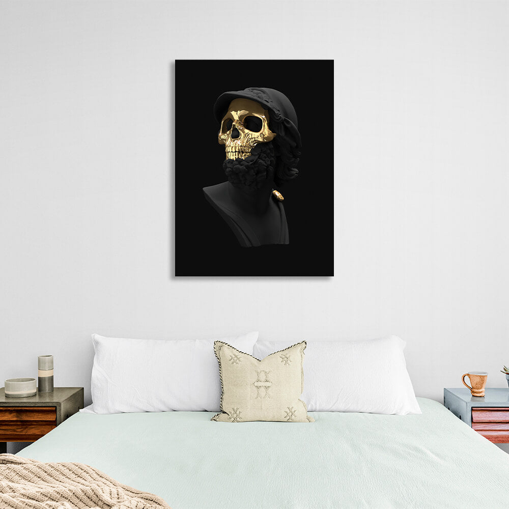 Interior A black statue of a man wearing a gold mask Canvas Wall Art Print