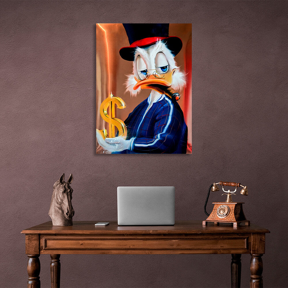 Scrooge in a tracksuit with a dollar Inspirational Canvas Wall Art Print