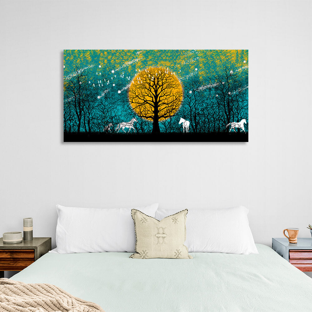 For home Forest, horses and birds Canvas Wall Art Print