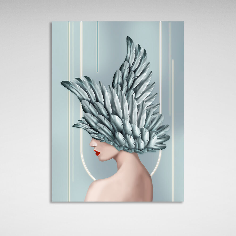 Interior Girl with silver feathers Canvas Wall Art Print