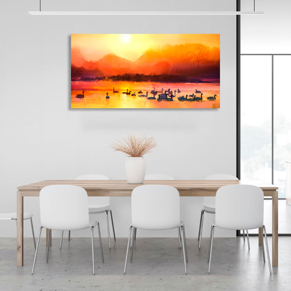 For home Swans in the lake Canvas Wall Art Print