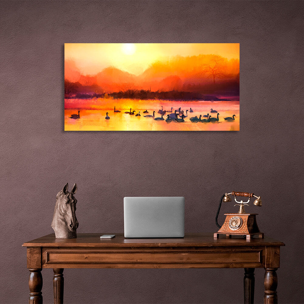 For home Swans in the lake Canvas Wall Art Print