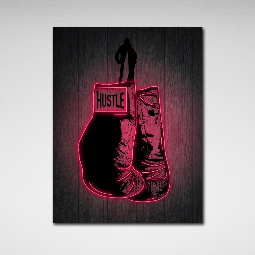 Zur Motivation Hustle Champ Boxhandschuhe Motivierender Leinwand-Kunstdruck