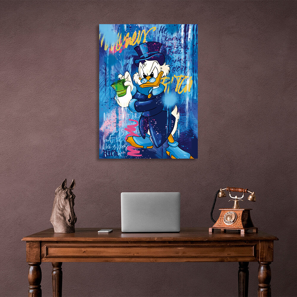 Scrooge with a wad of money Inspirational Canvas Wall Art Print