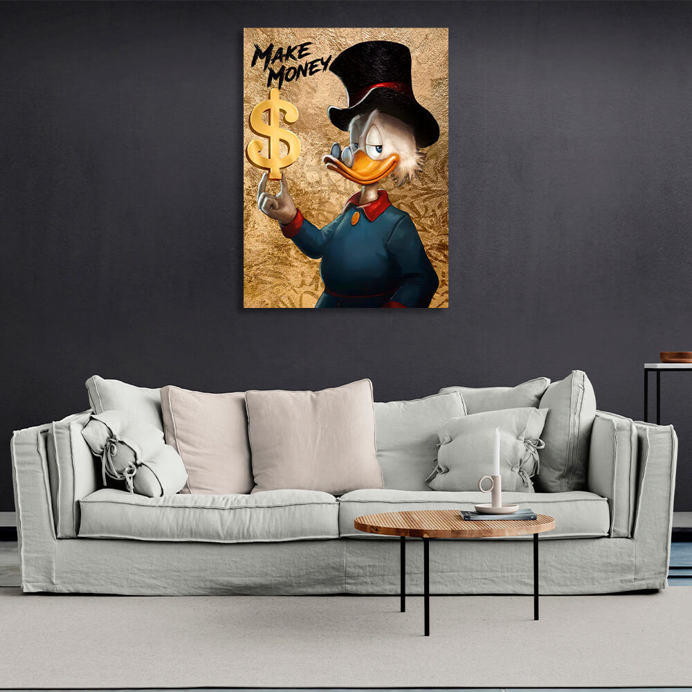 Scrooge, verdiene Geld, inspirierender Kunstdruck auf Leinwand, Wanddekoration