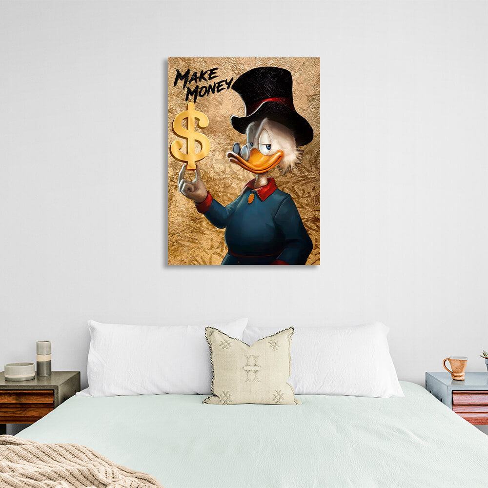 Scrooge, verdiene Geld, inspirierender Kunstdruck auf Leinwand, Wanddekoration