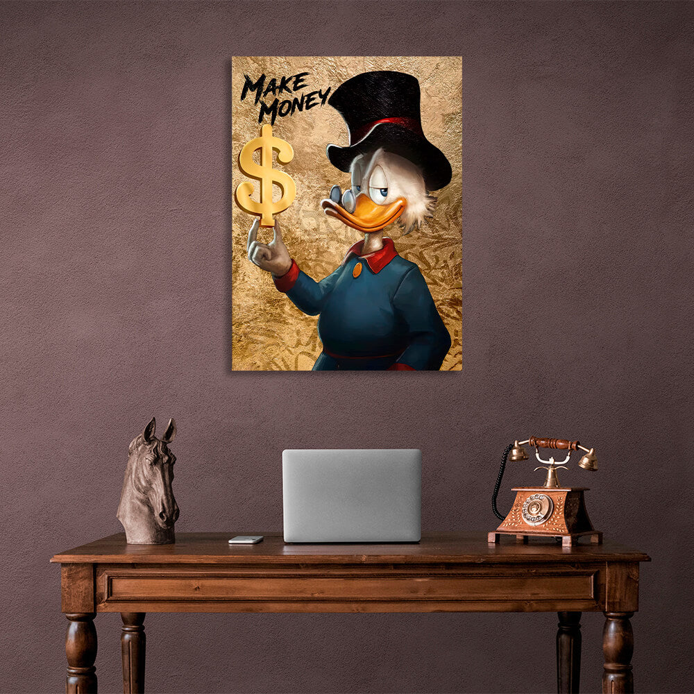 Scrooge, verdiene Geld, inspirierender Kunstdruck auf Leinwand, Wanddekoration