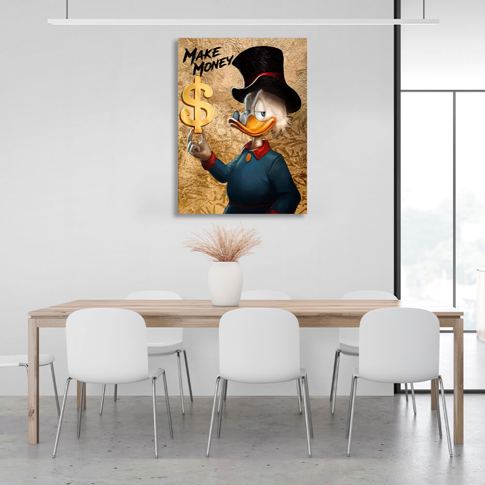 Scrooge, verdiene Geld, inspirierender Kunstdruck auf Leinwand, Wanddekoration