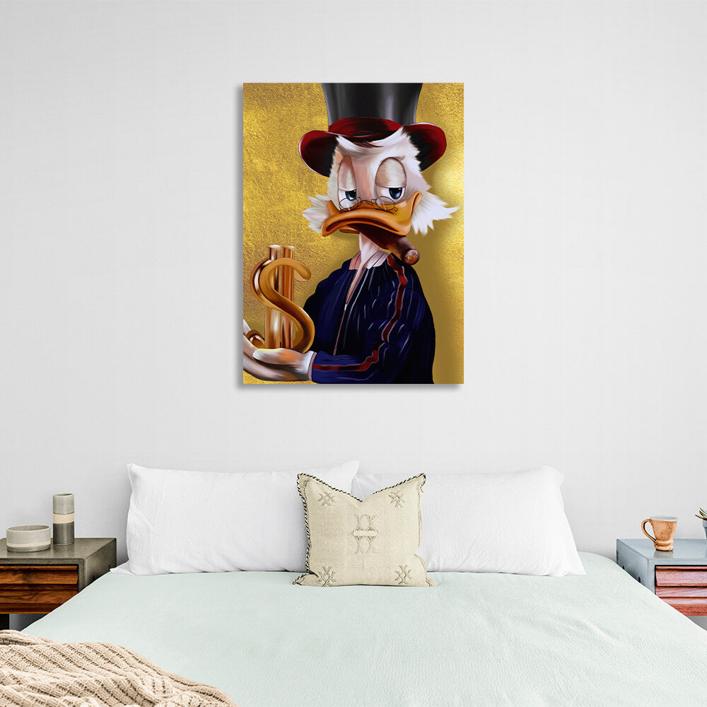 Scrooge and the dollar sign Inspirational Canvas Wall Art Print