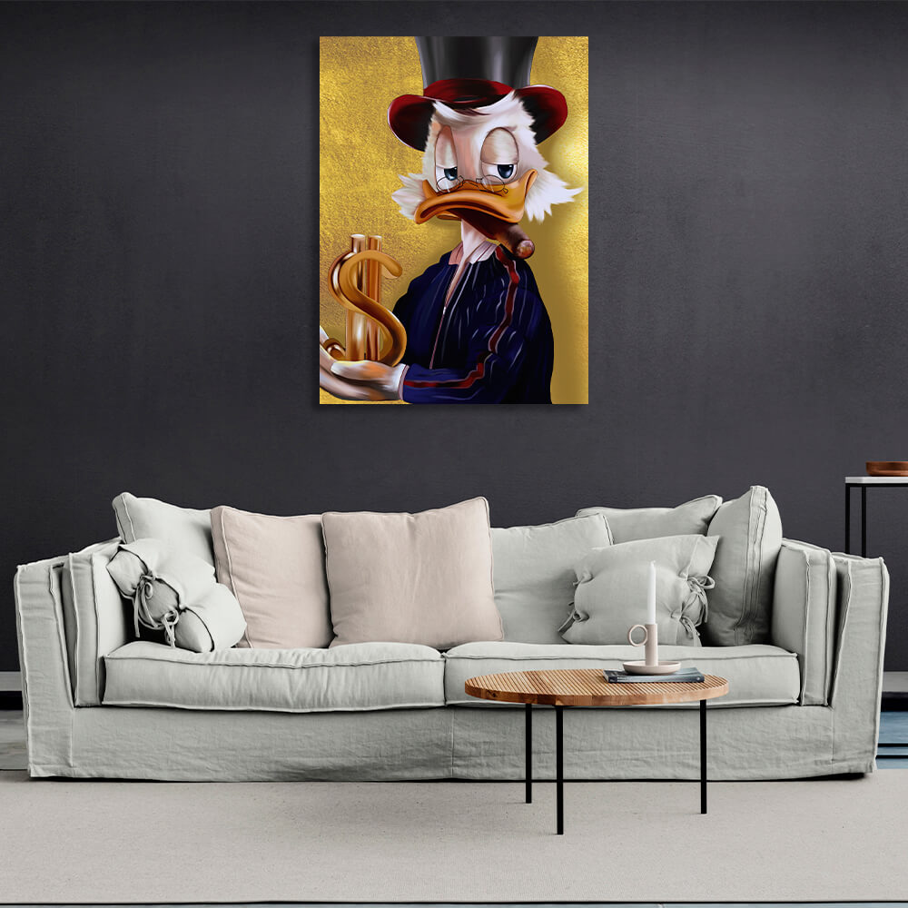 Scrooge and the dollar sign Inspirational Canvas Wall Art Print