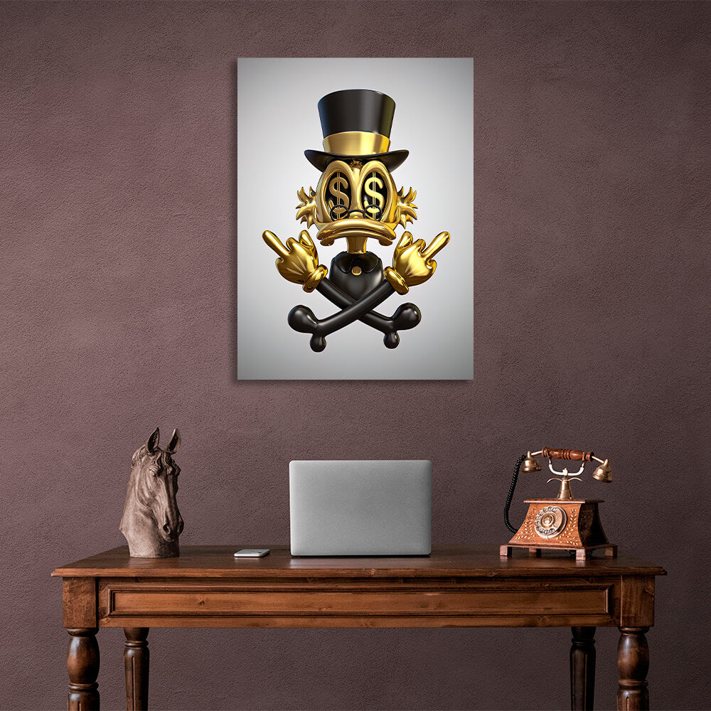 Scrooge's golden middle finger Inspirational Canvas Wall Art Print