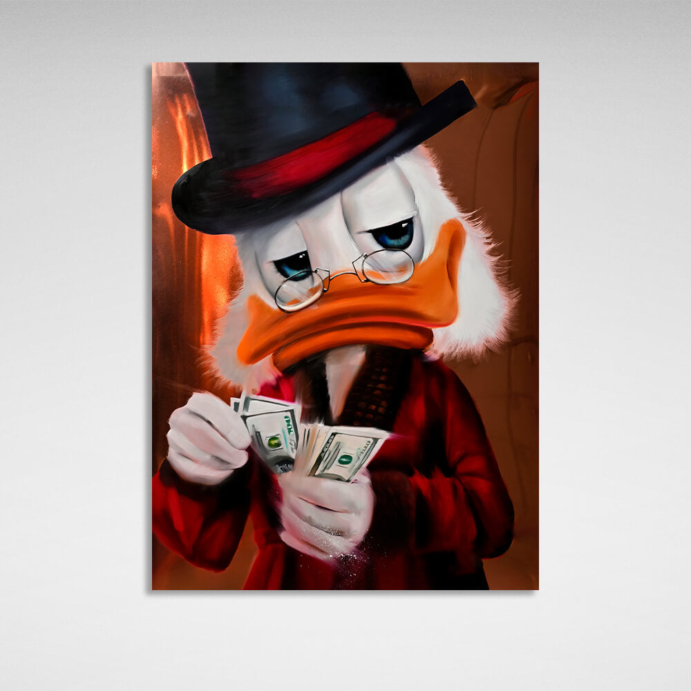 Inspirierender Kunstdruck auf Leinwand, Motiv „Scrooge zählt Dollar“,