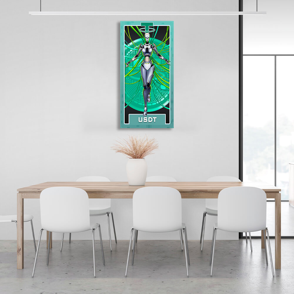 Money Crypto Warrior Robot Tether USDT Inspirational Canvas Wall Art Print