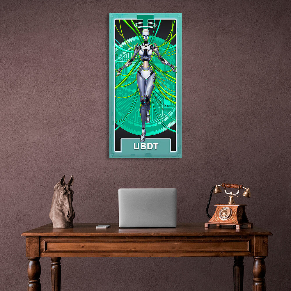 Money Crypto Warrior Robot Tether USDT Inspirational Canvas Wall Art Print