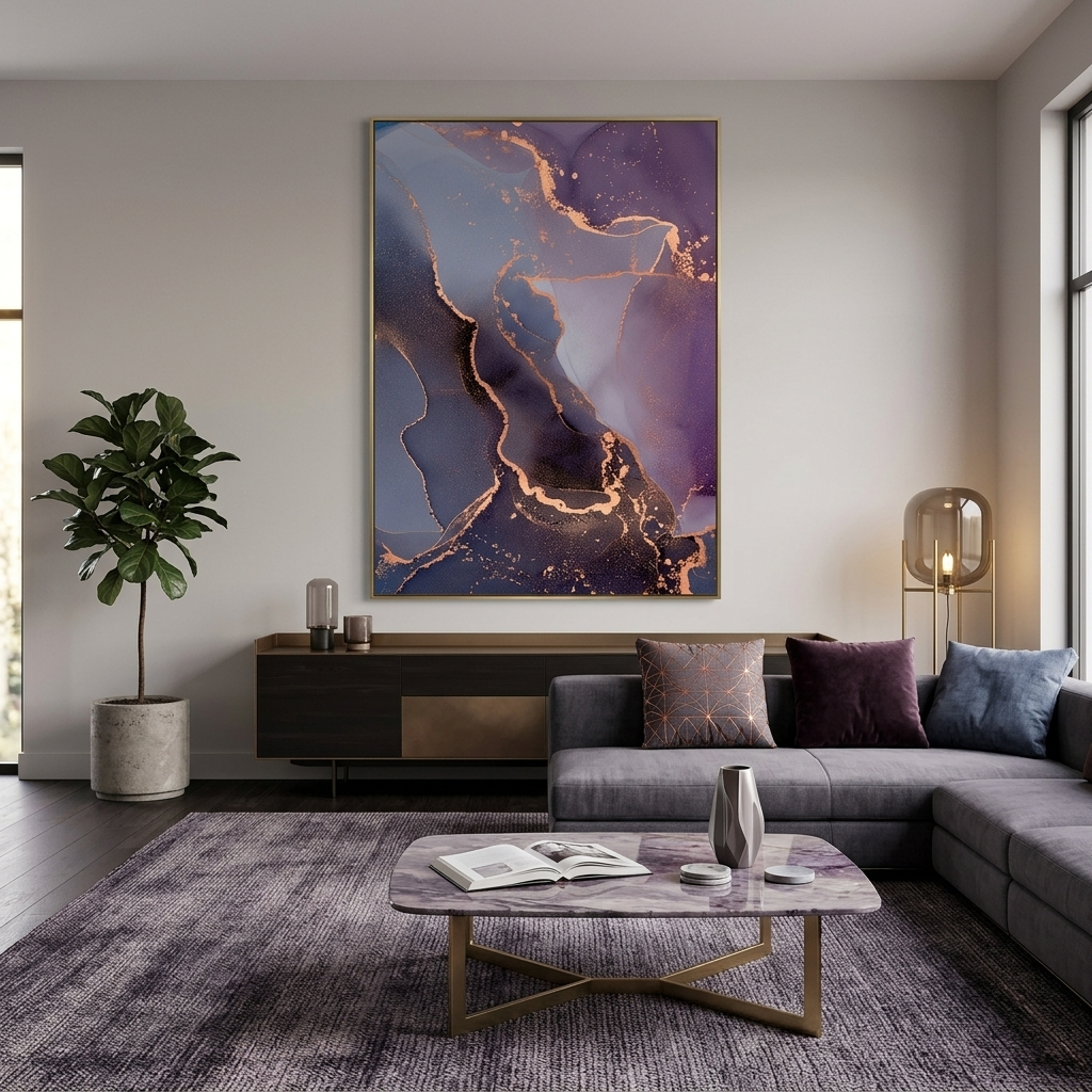 Lila und grau Abstraktion Leinwand Wand Kunstdruck
