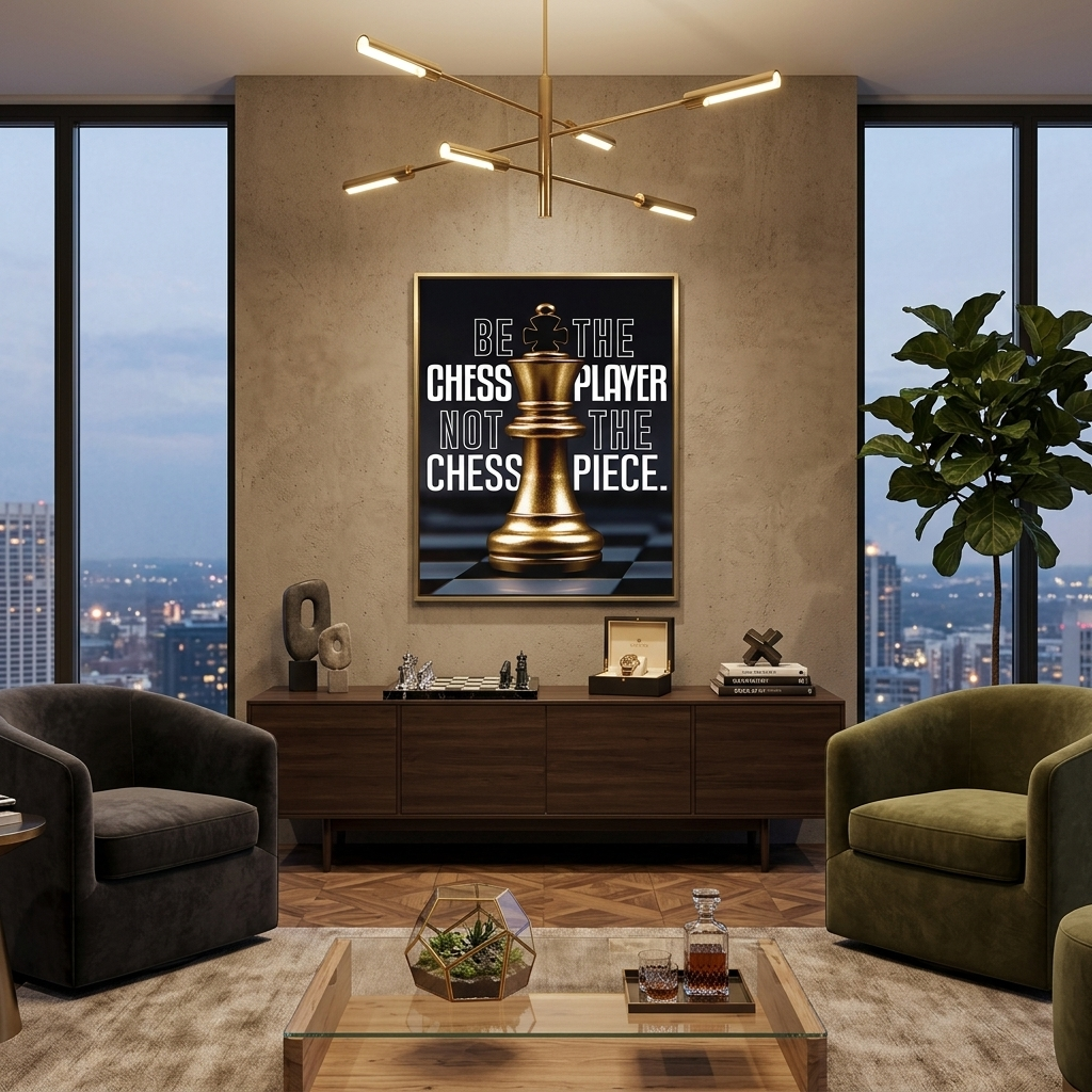 Zur Motivation Schachkönig Gold Motivierender Leinwand-Kunstdruck