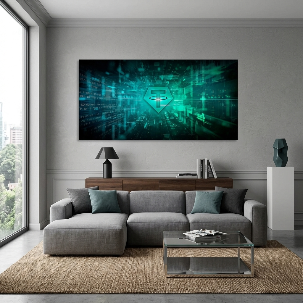 Tether USDT grünes Logo Inspirierender Kunstdruck auf Leinwand