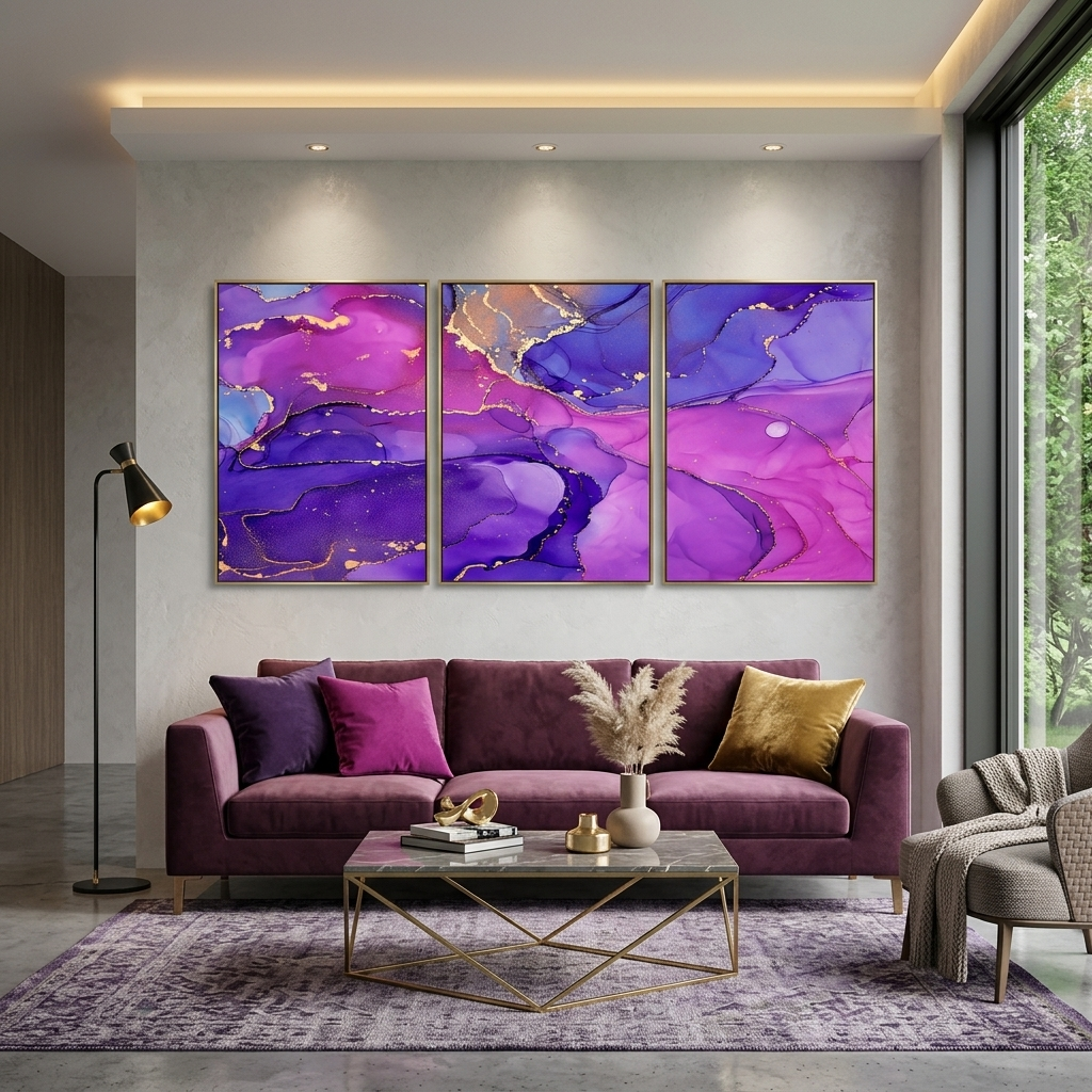 Modularer violett-rosa abstrakter mehrteiliger Leinwand-Kunstdruck