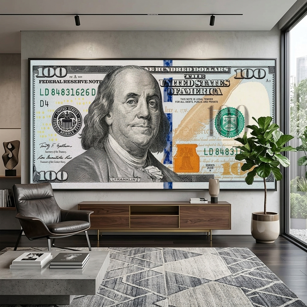 100 dollars original color Inspirational Canvas Wall Art Print