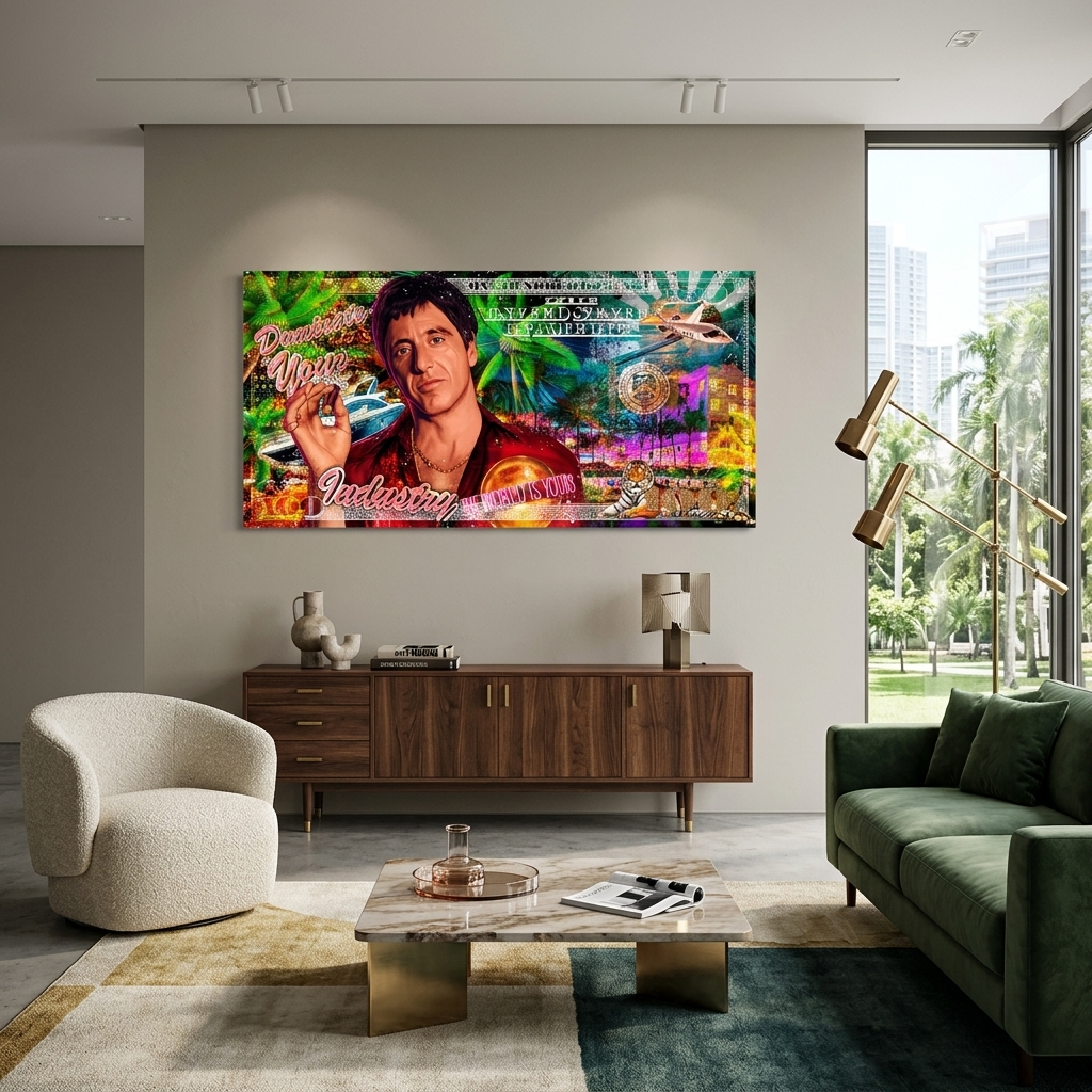 $100 Scarface Dominieren Sie Ihre Branche Inspirierender Kunstdruck auf Leinwand