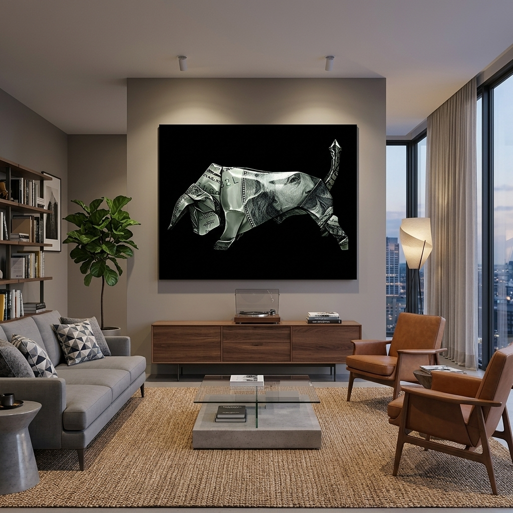 Money bull Origami Canvas Wall Art - Creative Financial Flair for Contemporary Decor