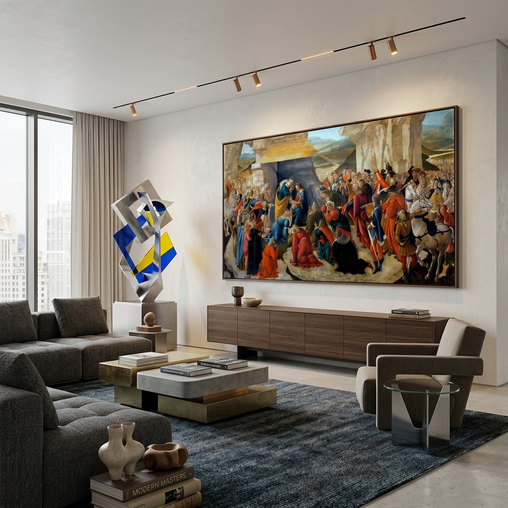 Reproduktion von Botticellis Anbetung der Heiligen Drei Könige, Reproduktion, Kunstdruck auf Leinwand