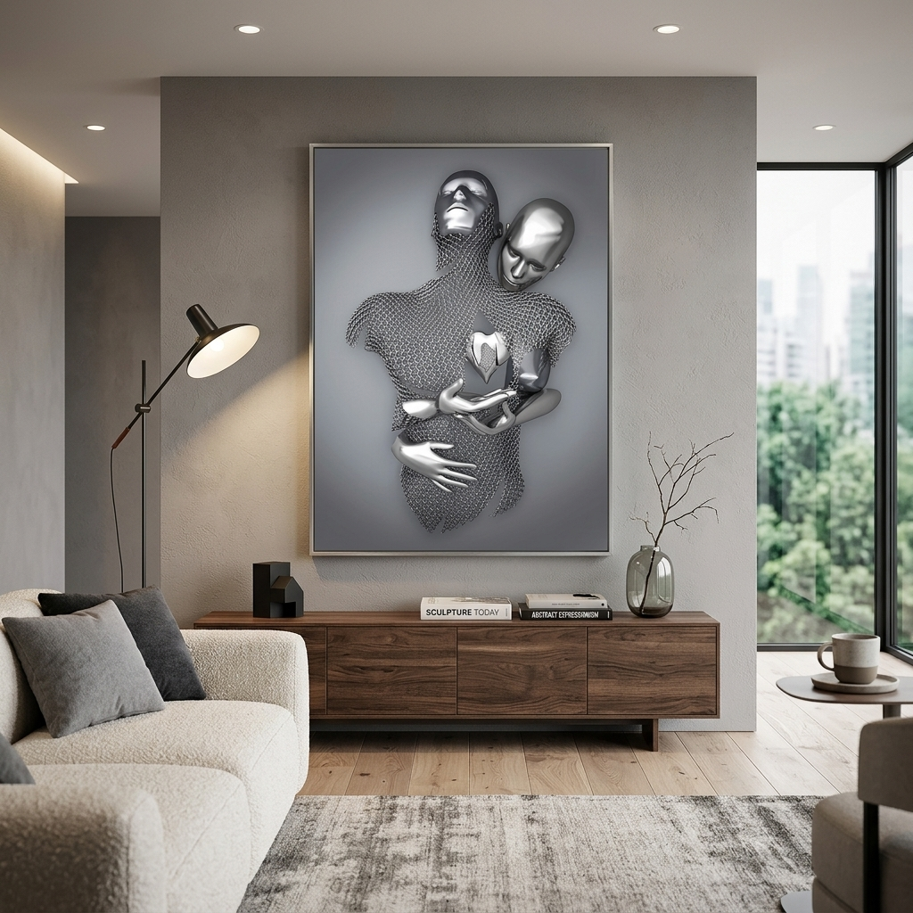 Leinwandbild mit Menschenfiguren in Silber