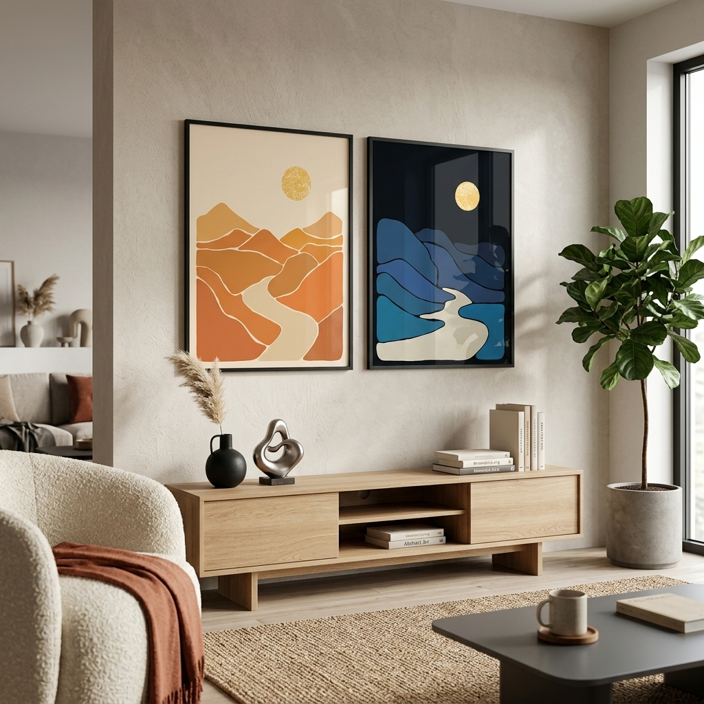Modularer abstrakter Tag- und Nacht-Kunstdruck auf Leinwand, mehrere Teile