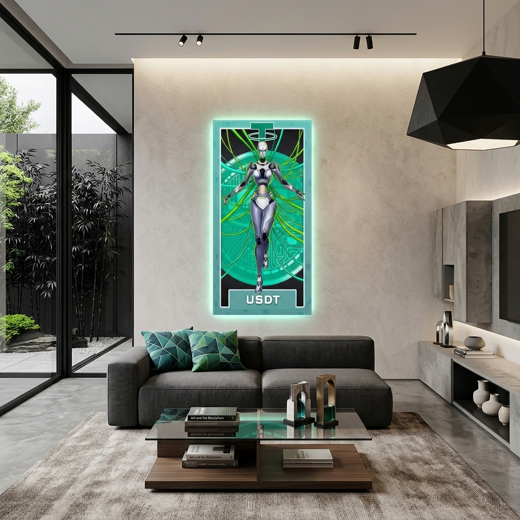 Money Crypto Warrior Robot Tether USDT Inspirational Canvas Wall Art Print