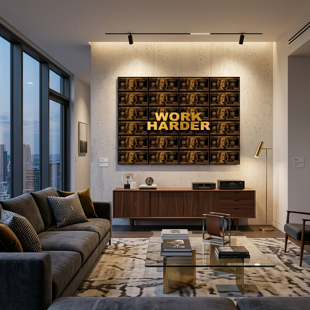 Work harder black and gold dollars Inspirational Canvas Wall Art Print