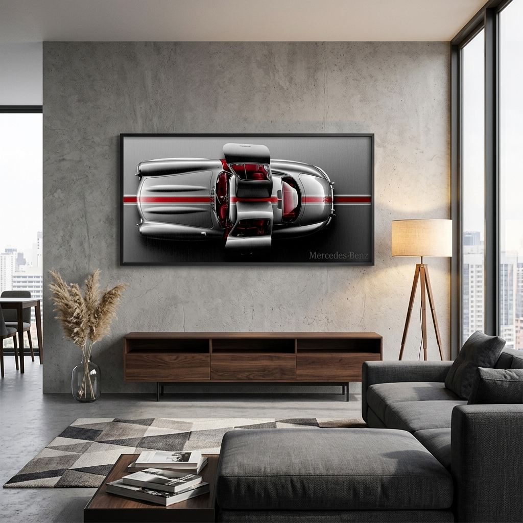 Leinwandbild, Porsche 911, grün, auf grauem Hintergrund