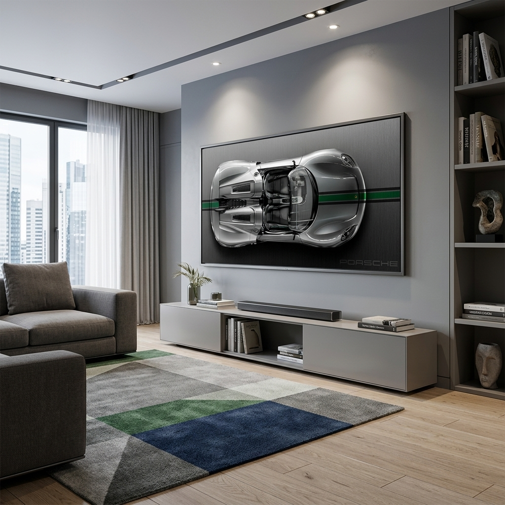 Leinwandbild, Porsche 911, grün, auf grauem Hintergrund
