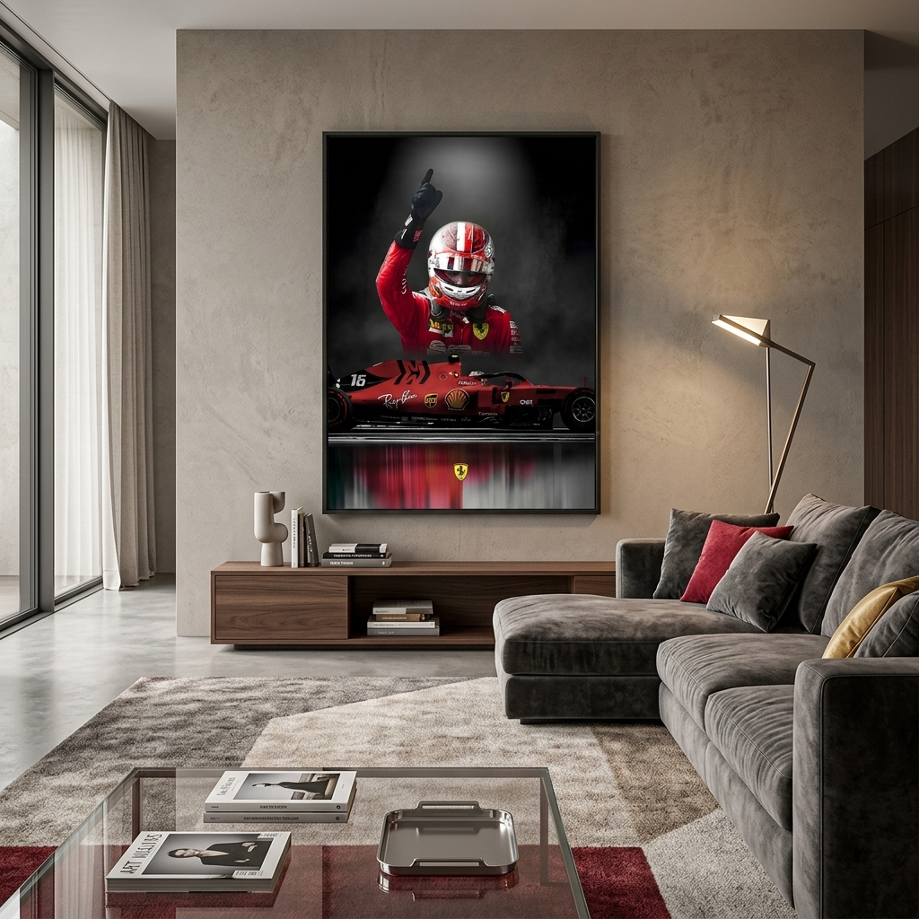 Der Ferrari Formel 1-Wagen und Charles Leclaire Leinwand-Kunstdruck