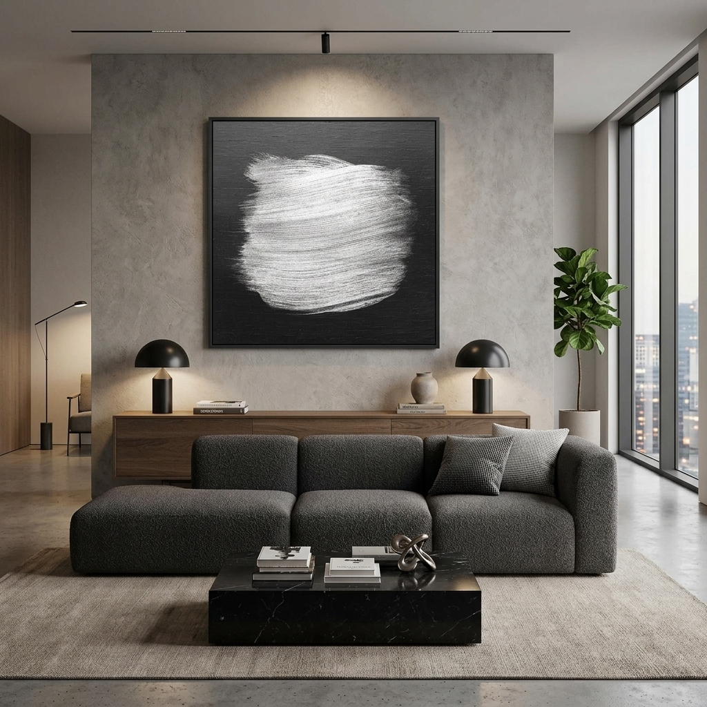 Silberne Striche auf dunklem Holzhintergrund Abstrakter Leinwand-Kunstdruck