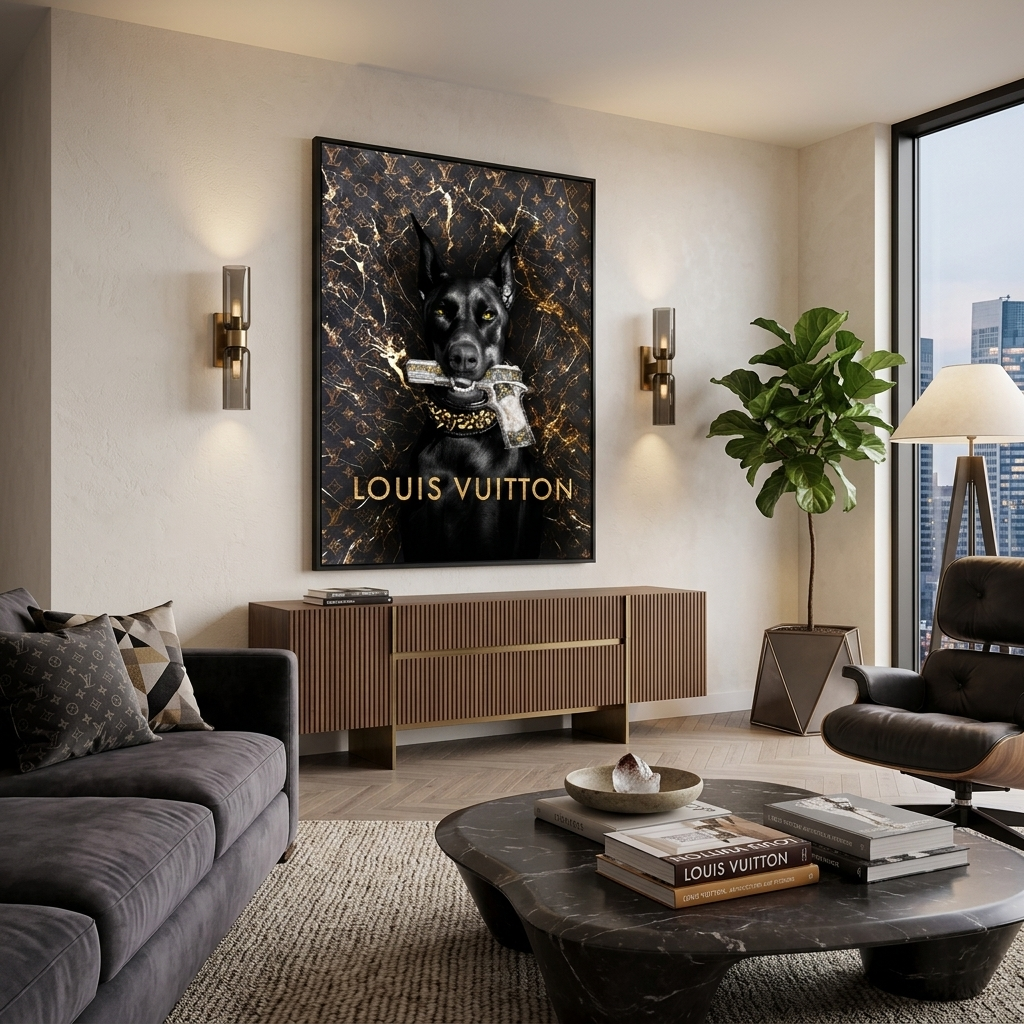 Dobermann Louis Vuitton Leinwand-Kunstdruck