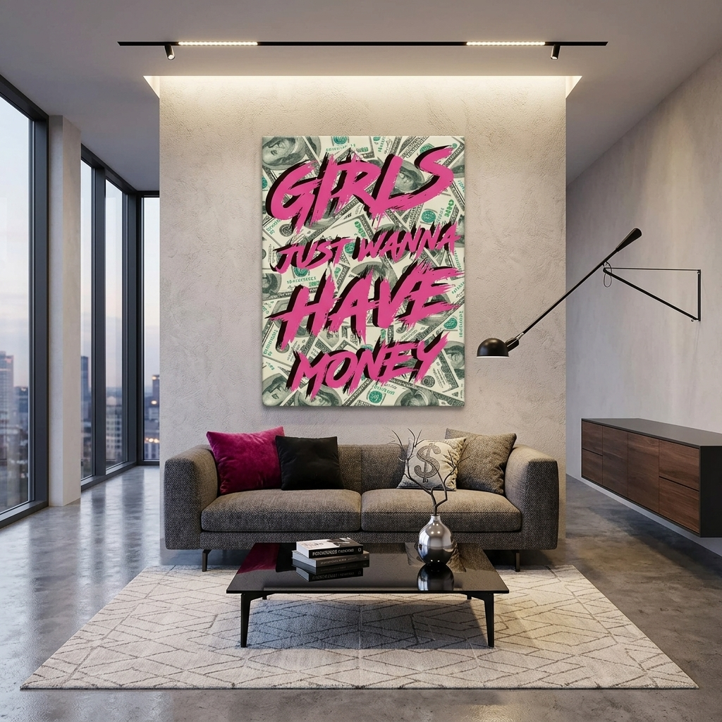 Die Inschrift auf dem Hintergrund der Dollars Motivierender Leinwand-Kunstdruck