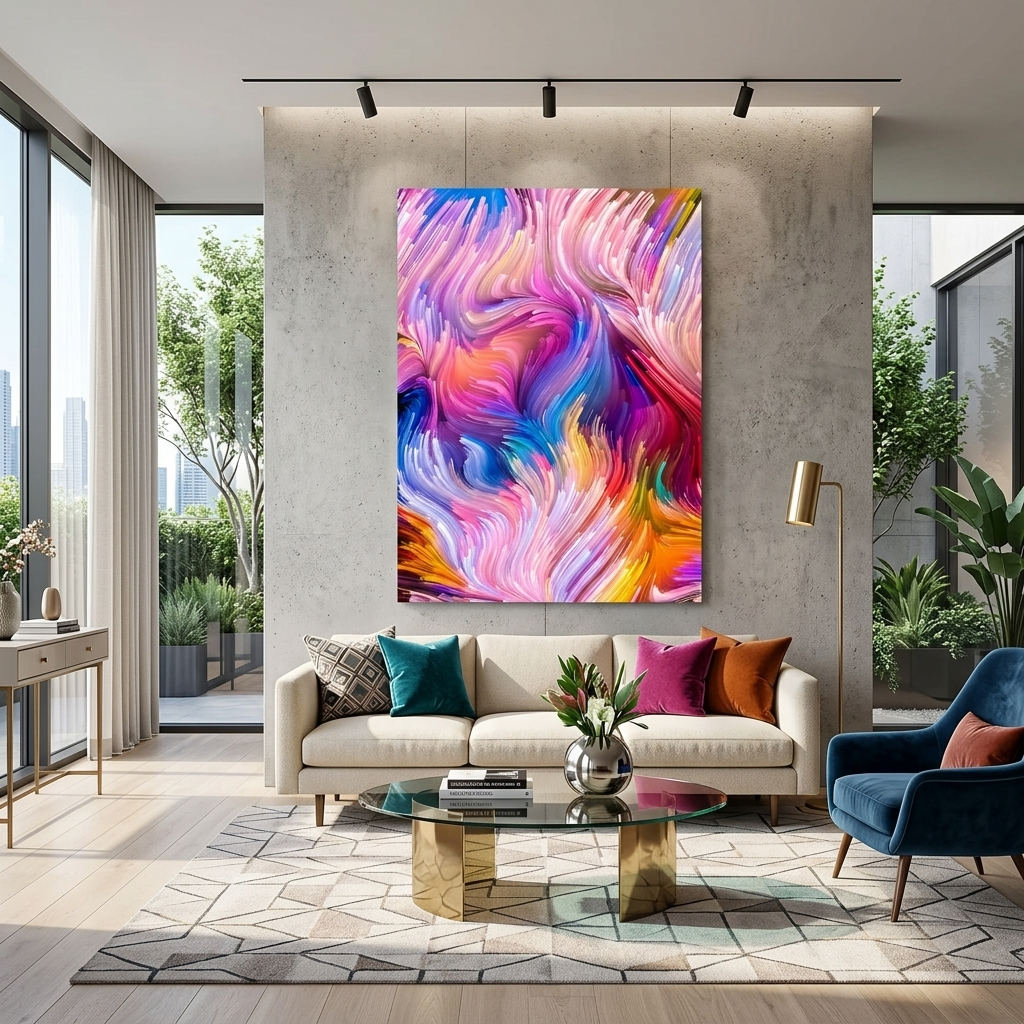 Der farbenfrohe Abstraktions-Kunstdruck auf Leinwand