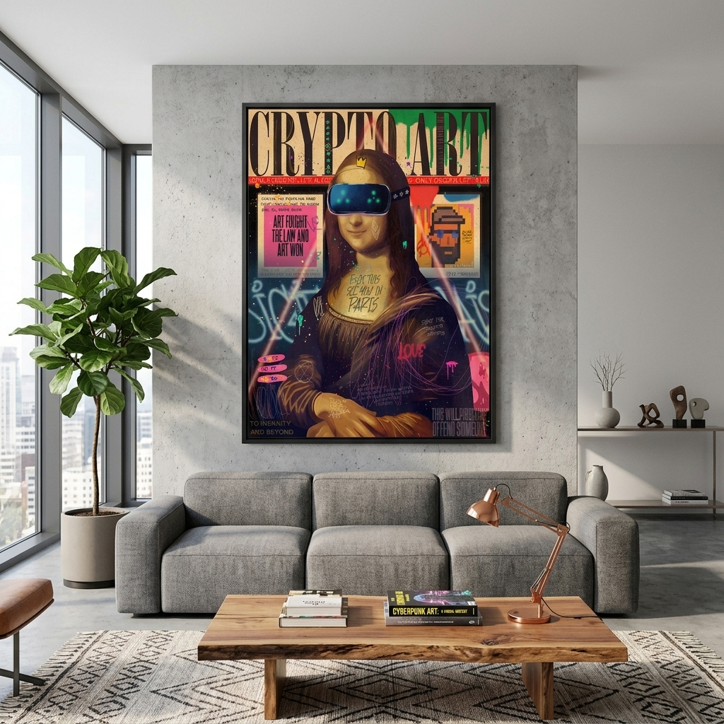 Pop-Art-Kunstdruck „Gioconda in VR-Brille“ auf Leinwand