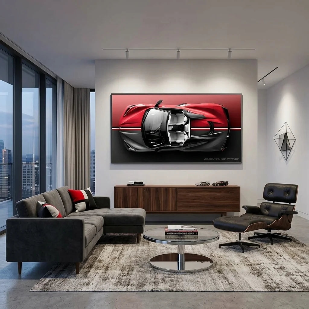 Leinwandbild, Porsche 911, grün, auf grauem Hintergrund