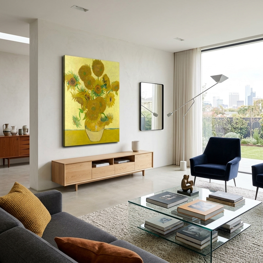 Reproduktion „Sonnenblumen in einer gelben Vase“ von Vincent van Gogh, Reproduktion auf Leinwand, Kunstdruck