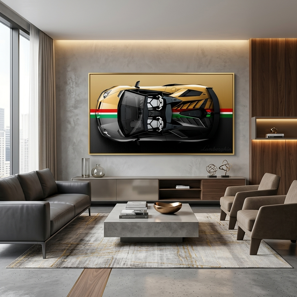 Leinwandbild, Porsche 911, grün, auf grauem Hintergrund