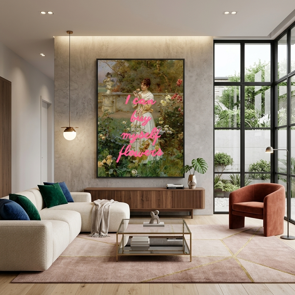 Kunstdruck auf Leinwand, Rose aller Rosen. Ich werde mir Blumen kaufen