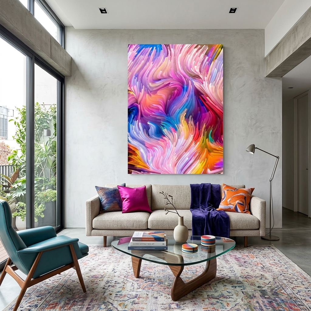 Der farbenfrohe Abstraktions-Kunstdruck auf Leinwand