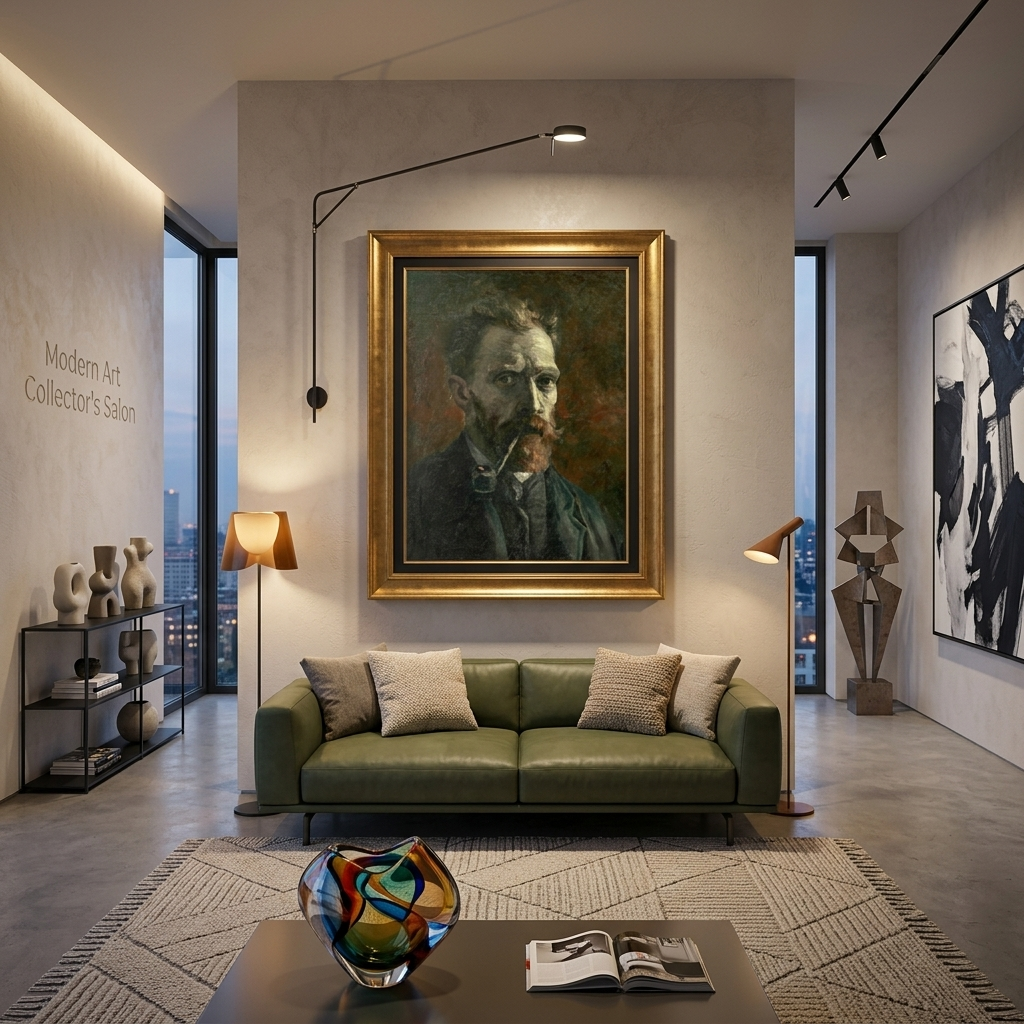 Reproduktion „Selbstporträt mit Pfeife“ von Vincent van Gogh, Reproduktion auf Leinwand, Kunstdruck