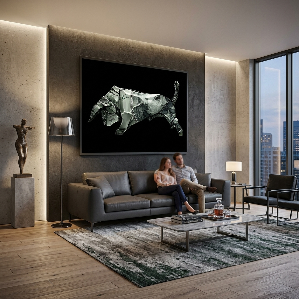 Money bull Origami Canvas Wall Art - Creative Financial Flair for Contemporary Decor