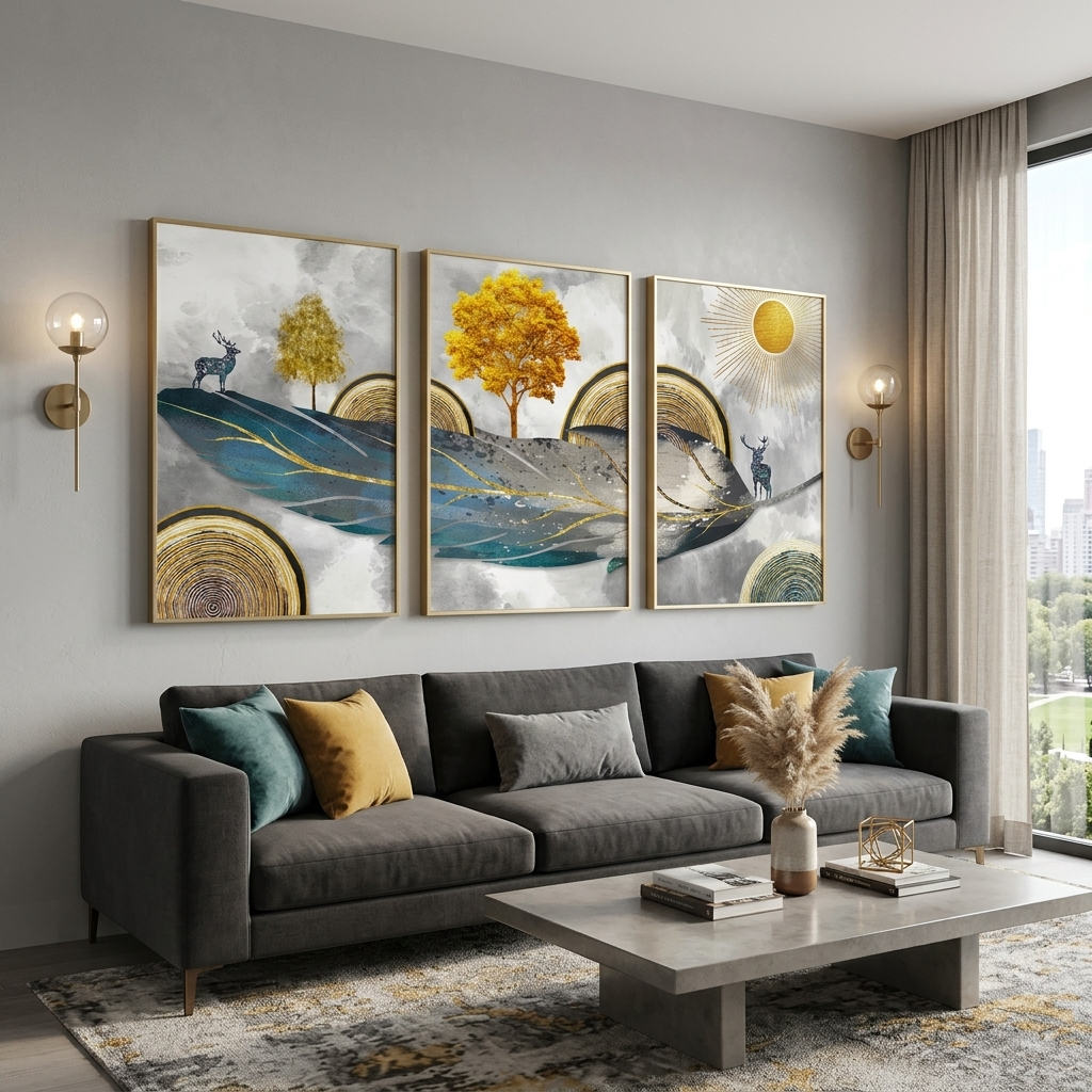 Multi Panel Canvas Wall Art Print Stags on the feather