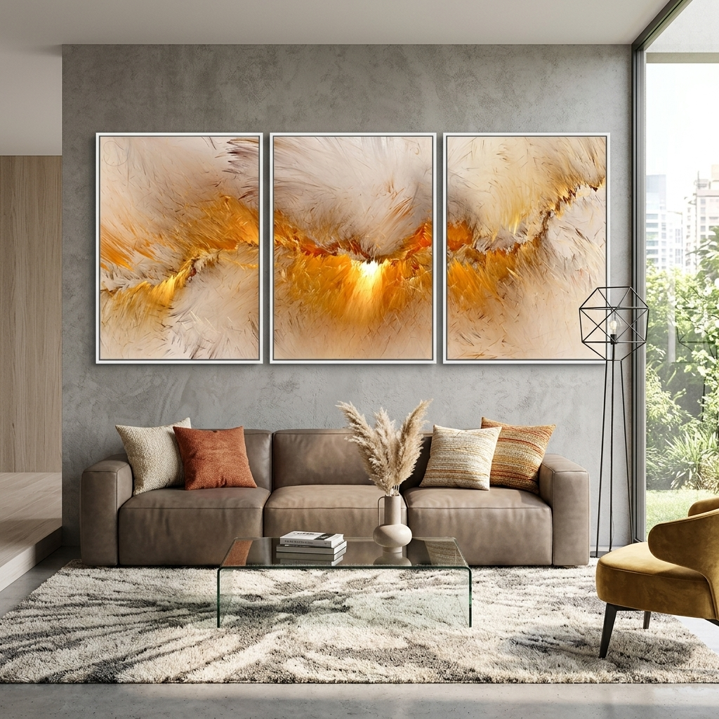 Modularer Kunstdruck auf mehrteiliger Leinwand in Beige und Gold
